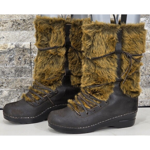 Sanita Wixen Winter Boots Leather Fur Danish Clog Brown Yeti Rare Women 39 | 8.5 - Picture 2 of 12